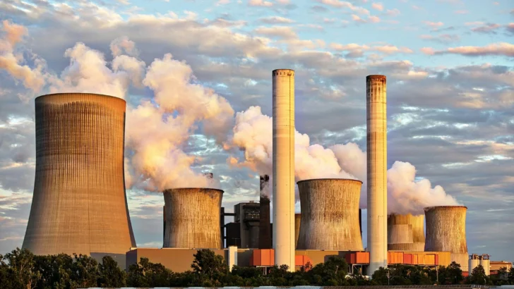 This image illustrates the environmental consequences associated with industrial technology, including air pollution from factory emissions. It highlights a critical aspect of the broader problems with technology in modern society, linking industrial processes to ecological concerns and climate change.