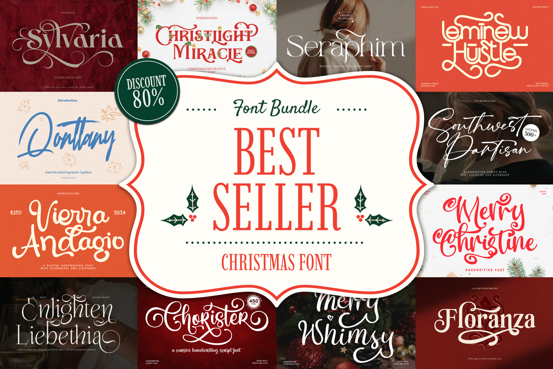13 Premium Christmas Fonts Bundle - Perfect for Holiday Designs
