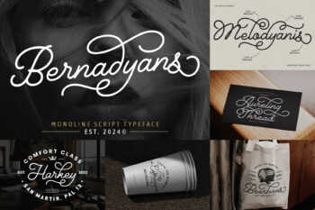 Bernadyans Font – Monoline script with alternates and ligatures for elegant designs.