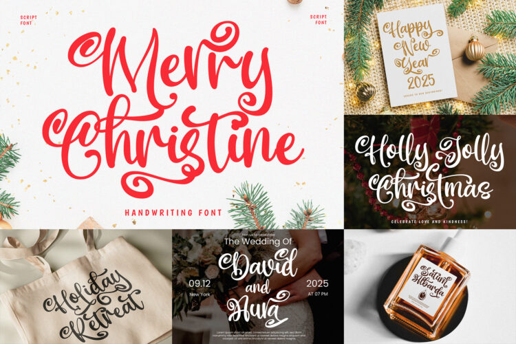 Merry Christine Font – Handwriting script for Christmas and holiday cards.