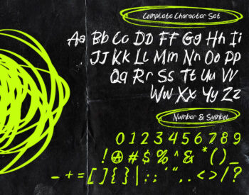 Mental Sickness handwritten graffiti font complete character set including uppercase lowercase numbers and symbols