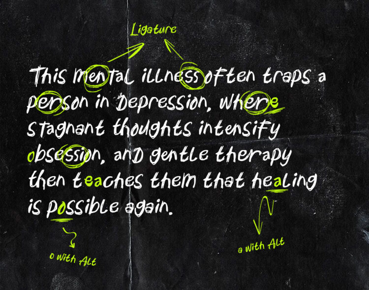 Mental Sickness handwritten graffiti font ligature showcase demonstrating natural ink connections and expressive marker strokes