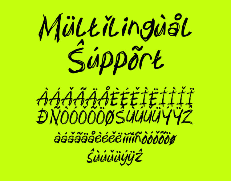 Mental Sickness handwritten graffiti font multilingual support preview showing extended character accents