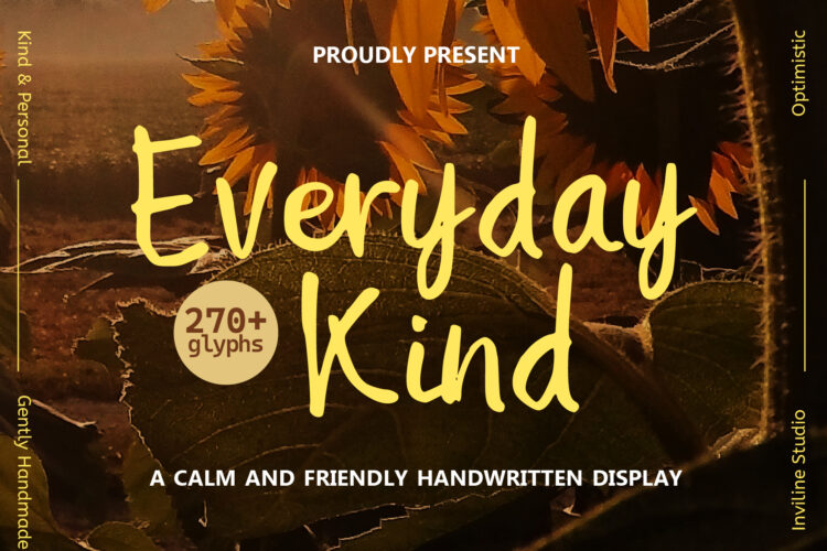 Everyday Kind font title displayed on a soft pastel background with organic textures.