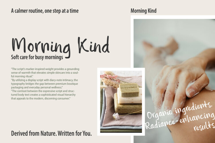 Handwritten Everyday Kind font used on a natural kraft paper soap packaging design.